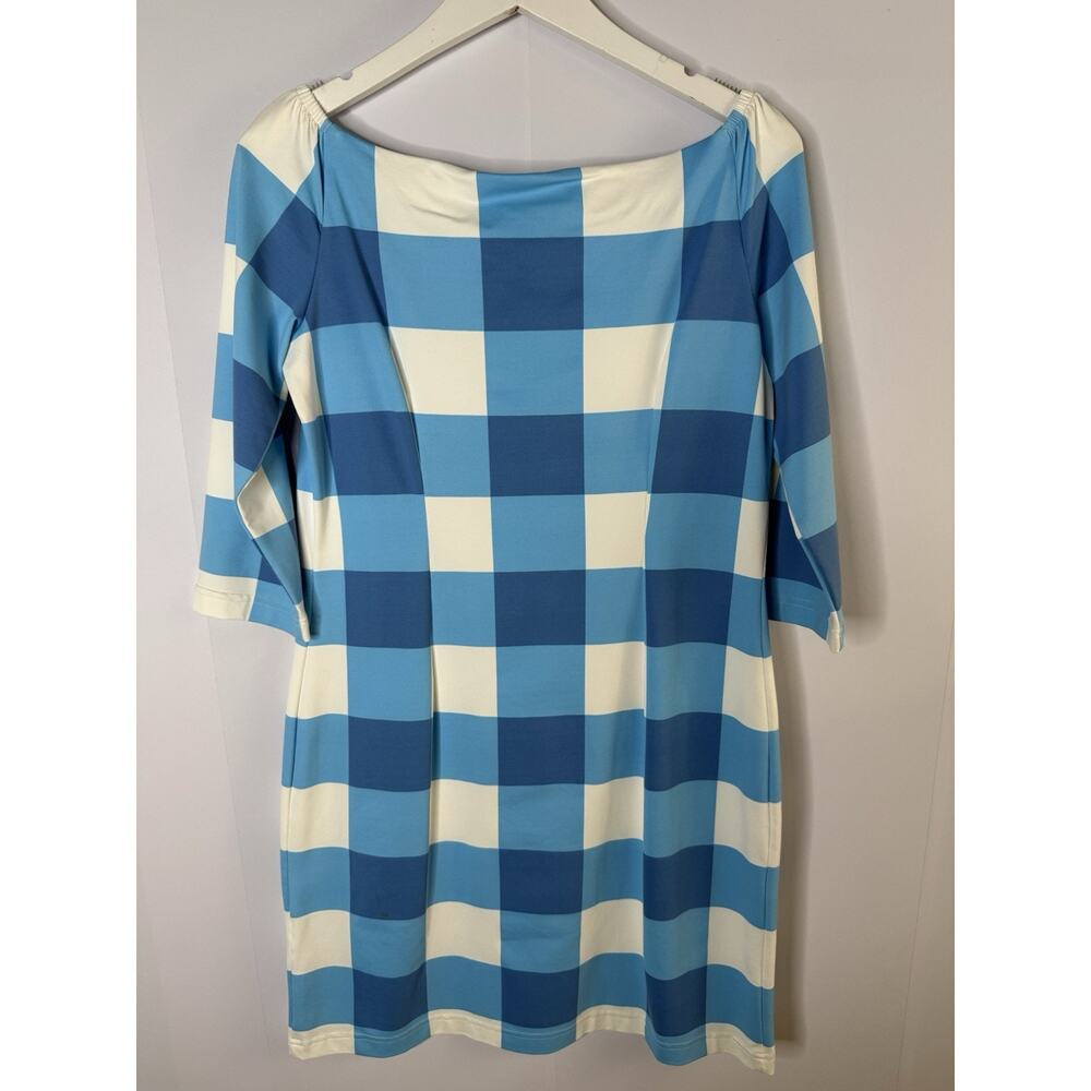 Sailor-Sailor Islander Dress Blue White Gingham 3/4 Sleeve Sz S Nautical Preppy - Picture 4 of 10